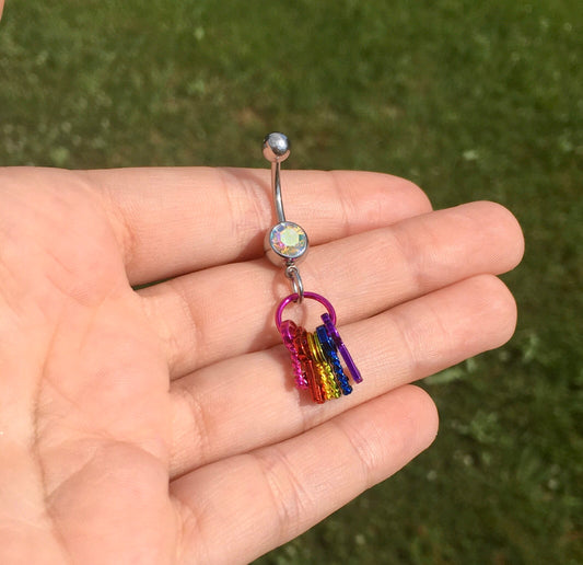 Rainbow Keys Belly Button Ring