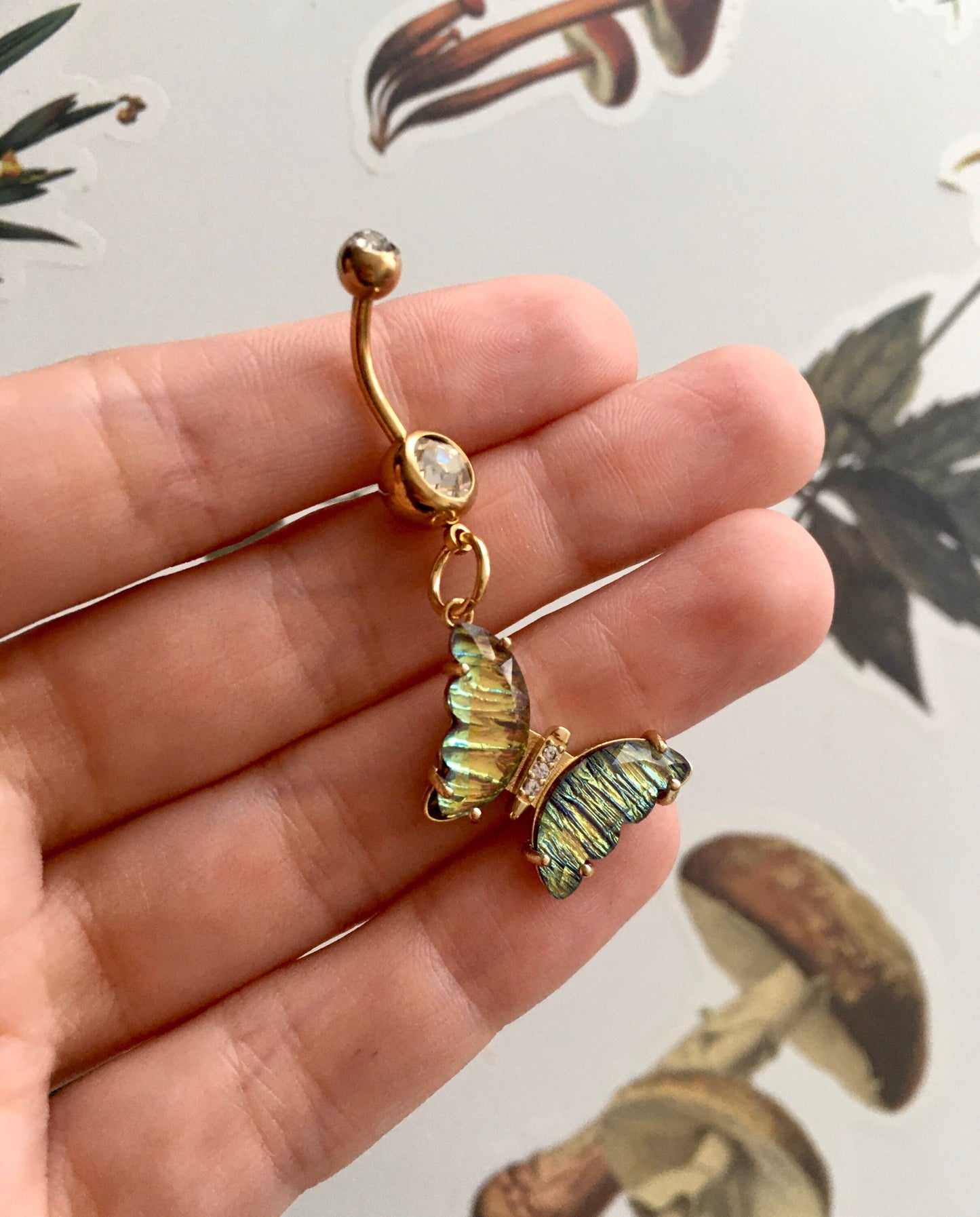 Iridescent Crystal Butterfly Belly Button Ring