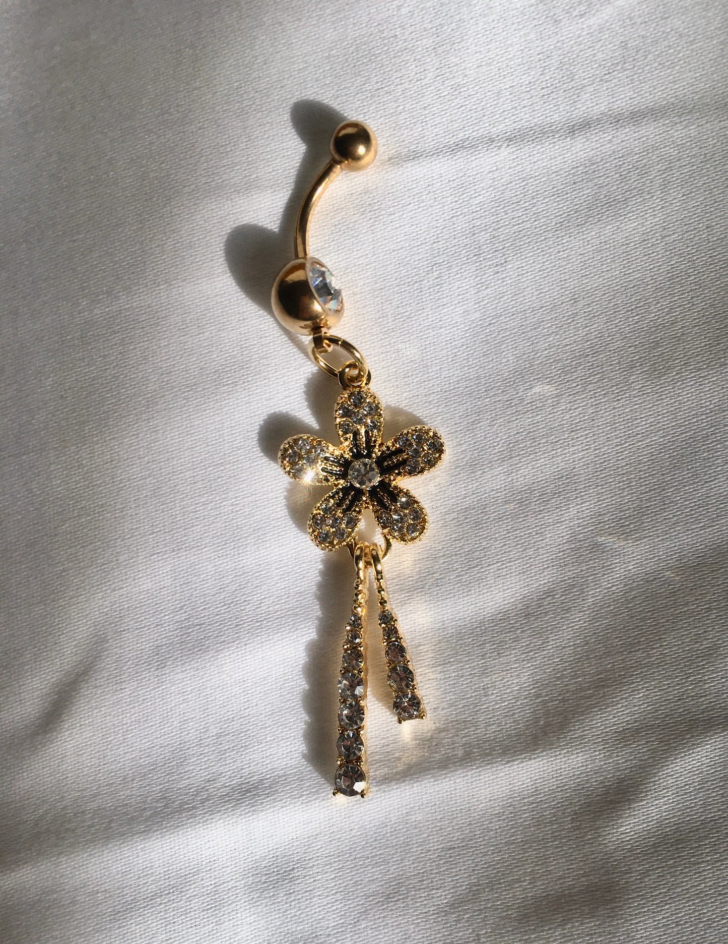 Vintage Antique Crystal Flower Belly Button Ring