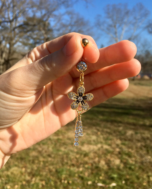 Vintage Antique Crystal Flower Belly Button Ring