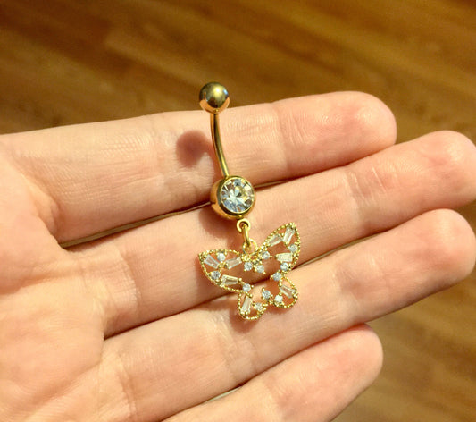 Crystal Butterfly Belly Button Ring