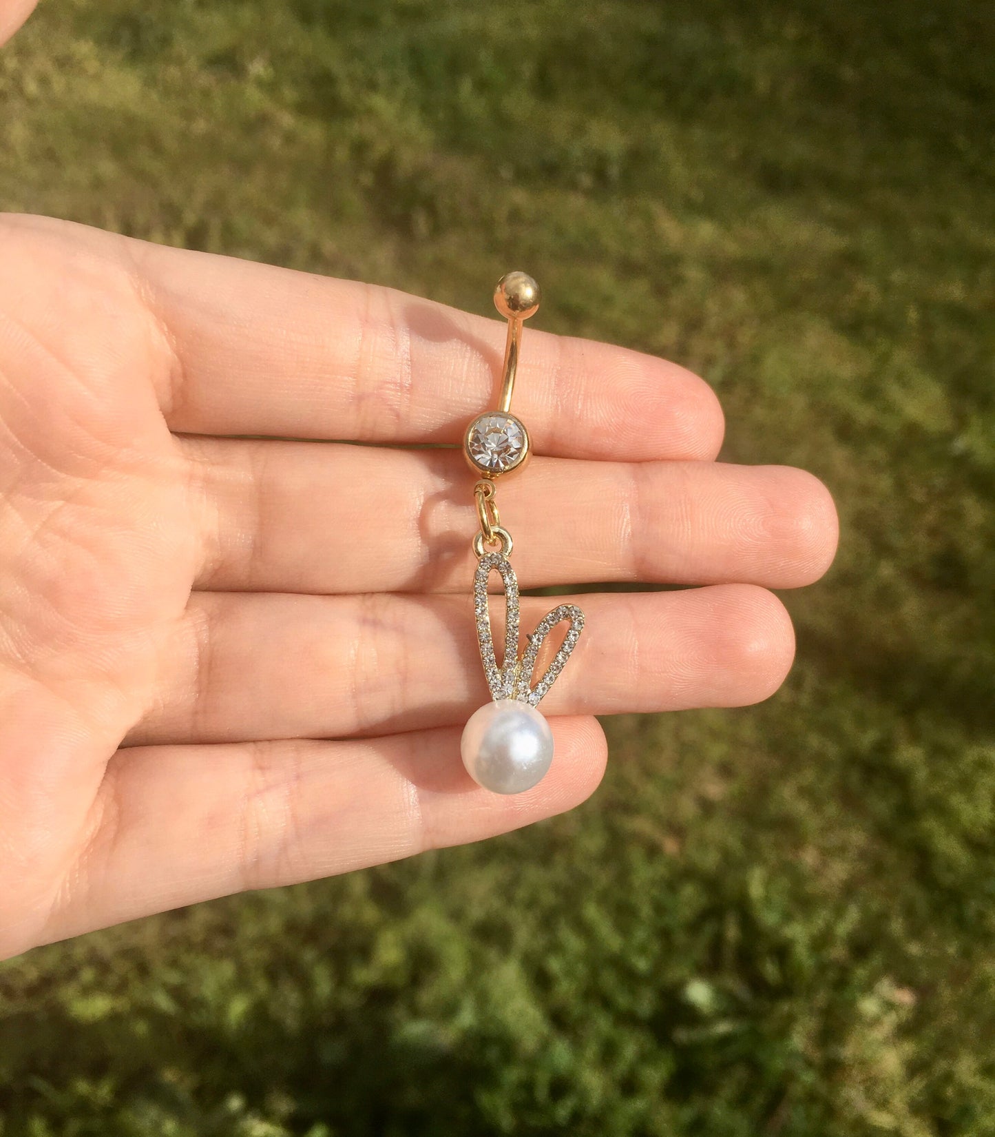 Crystal & Pearl Bunny Belly Button Ring