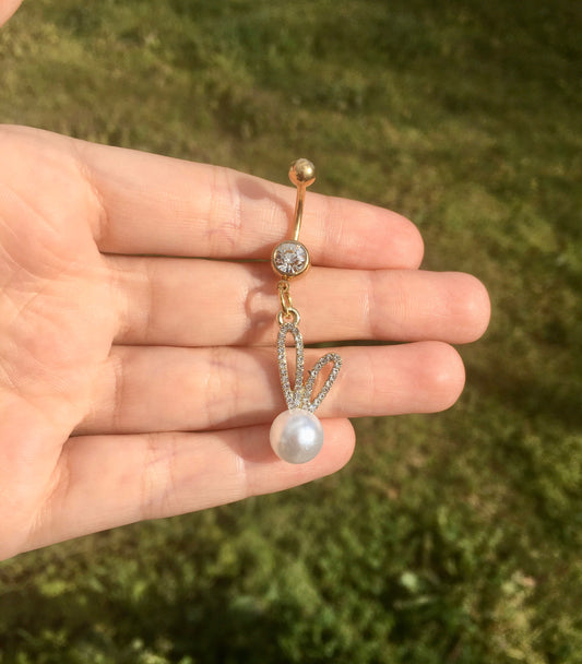 Crystal & Pearl Bunny Belly Button Ring