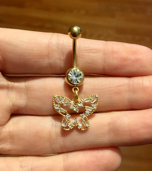 Crystal Butterfly Belly Button Ring