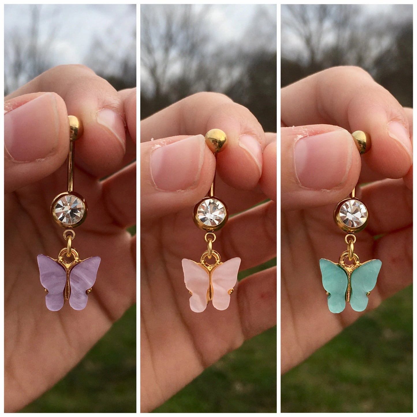 Pearly Butterfly Belly Button Rings