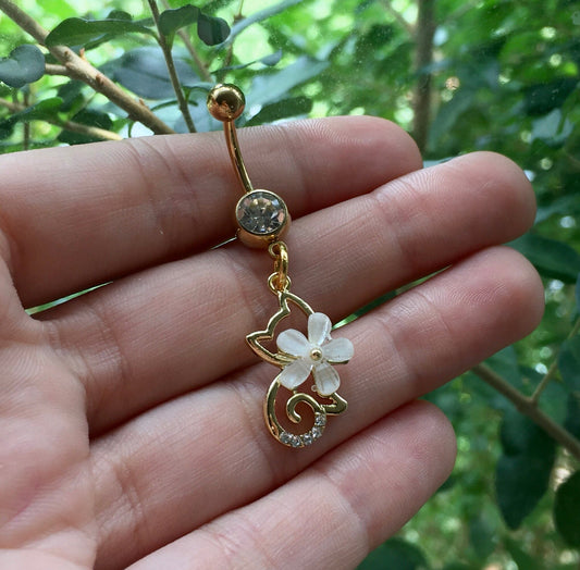 Flower Kitty Cat Belly Button Ring