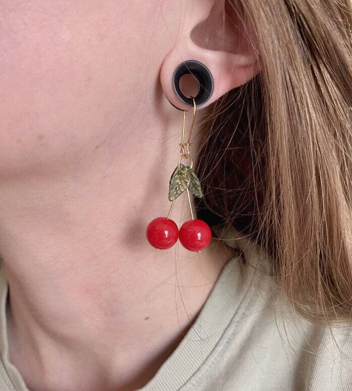 Cute Cherry Earrings For Gauges | Dangles For Gauges | Dangles For Tunnels | Earrings