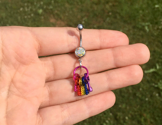 Rainbow Keys Belly Button Ring