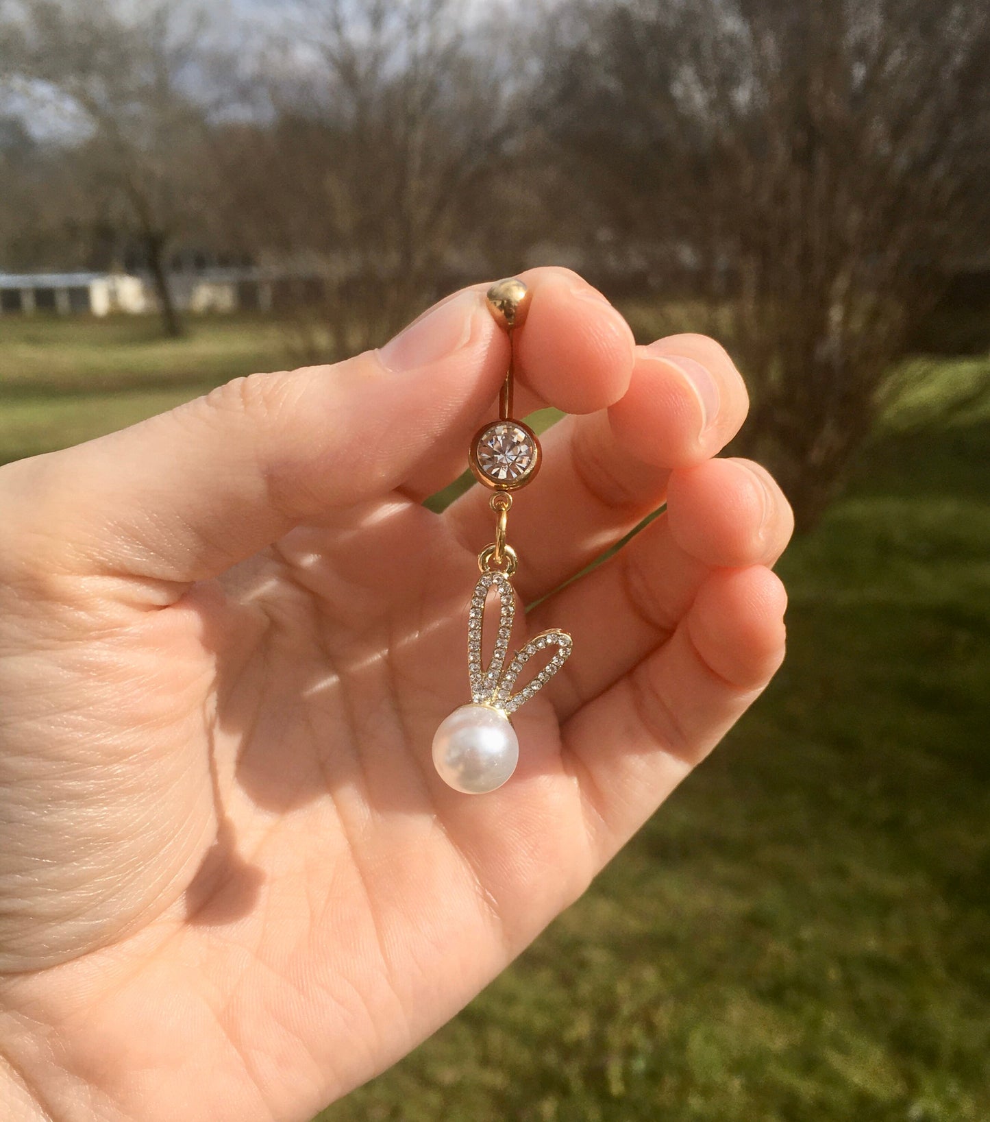 Crystal & Pearl Bunny Belly Button Ring