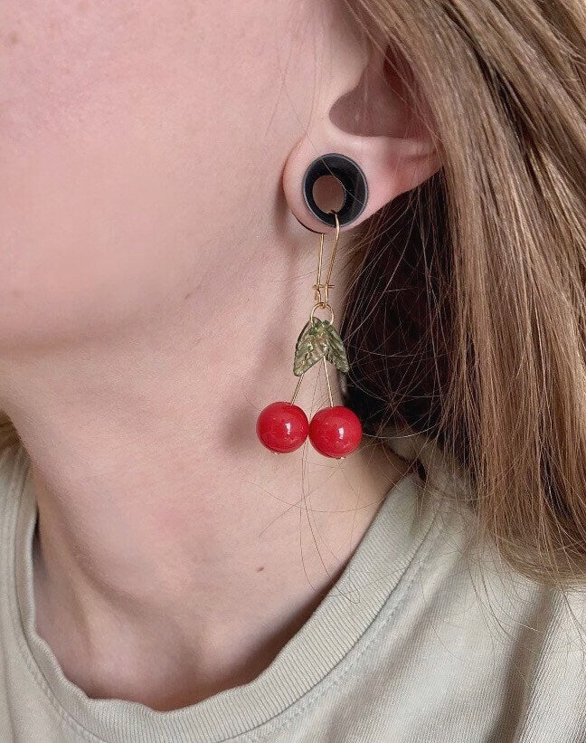 Cute Cherry Earrings For Gauges | Dangles For Gauges | Dangles For Tunnels | Earrings