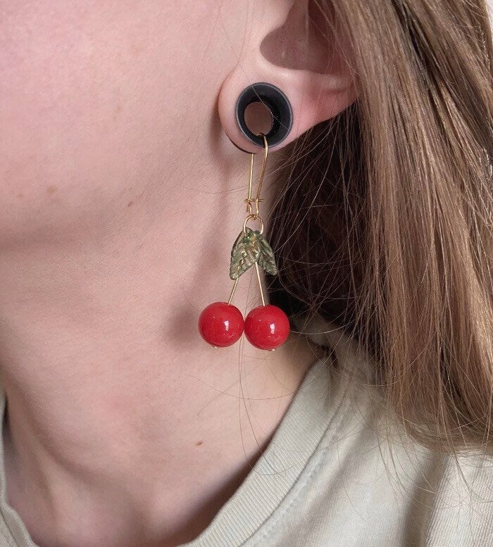Cute Cherry Earrings For Gauges | Dangles For Gauges | Dangles For Tunnels | Earrings