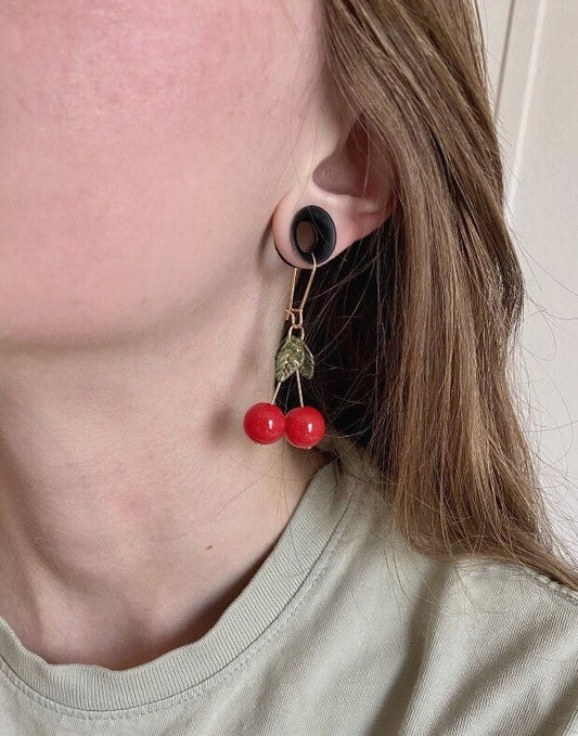 Cute Cherry Earrings For Gauges | Dangles For Gauges | Dangles For Tunnels | Earrings