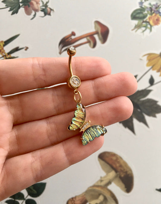 Iridescent Crystal Butterfly Belly Button Ring