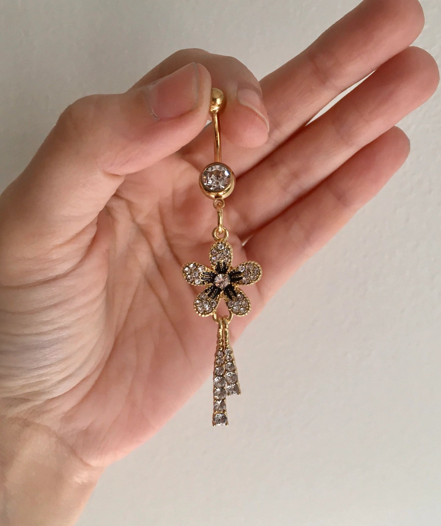 Vintage Antique Crystal Flower Belly Button Ring