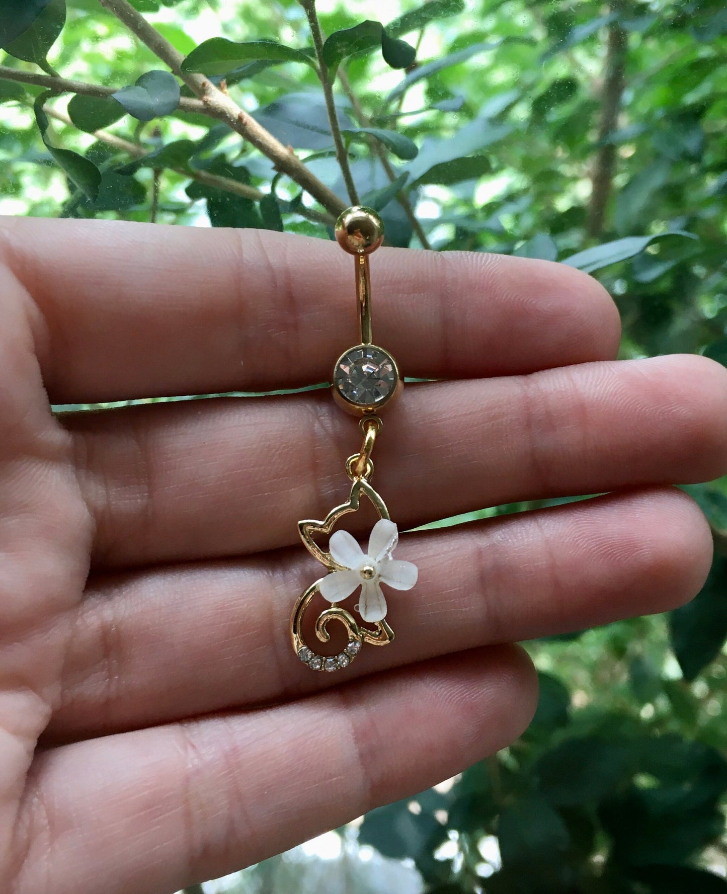 Flower Kitty Cat Belly Button Ring